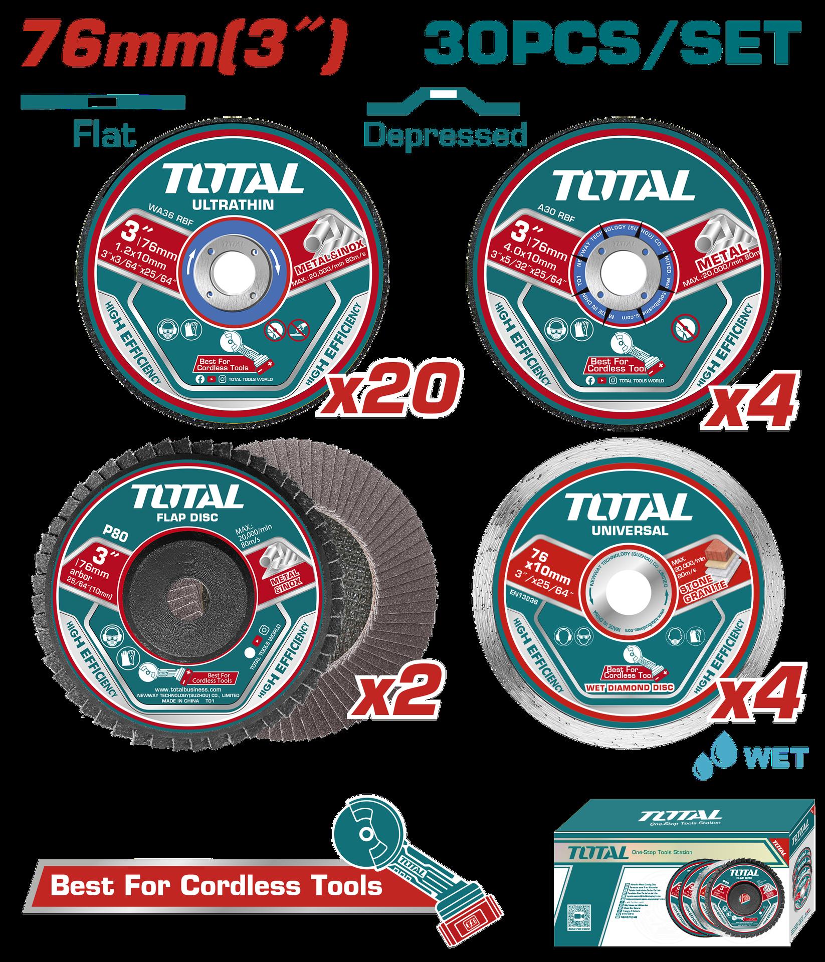 Juego de discos de corte y pulir 3 " x 30 pzs super total (TAC97630)