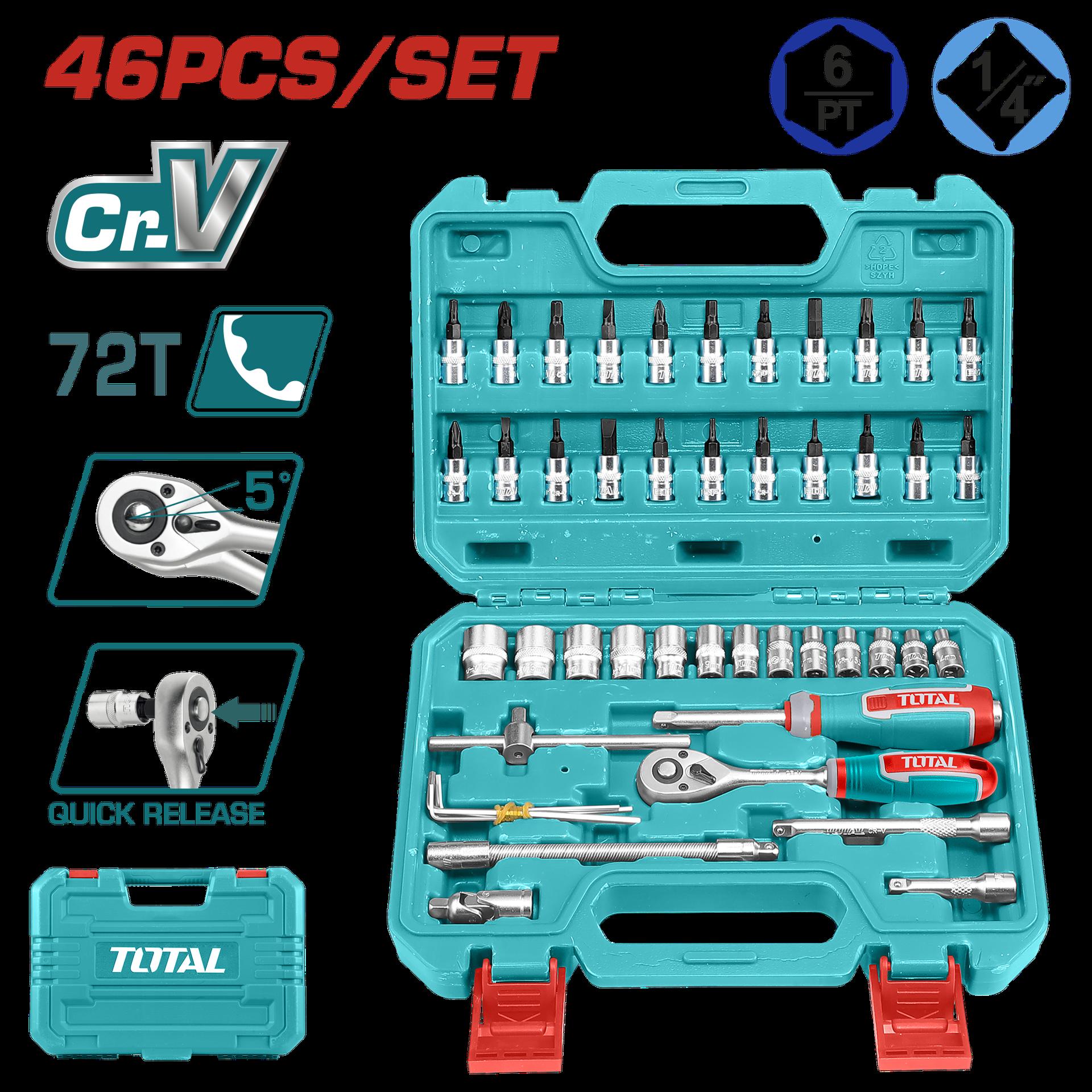 Rache con copas 1/4 x 46 pzs industrial super total (THT141462)