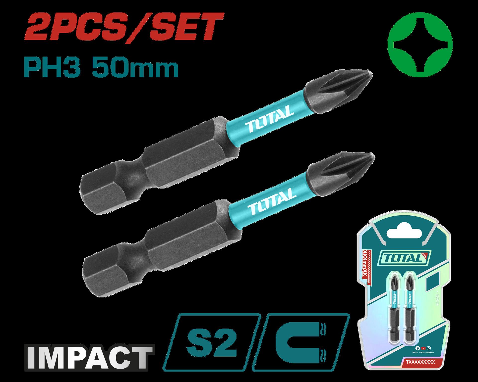 Puntas taladro doble imantada 50MM (+) (+) juego x 2 pzs industrial super total (TACIM71PH350)