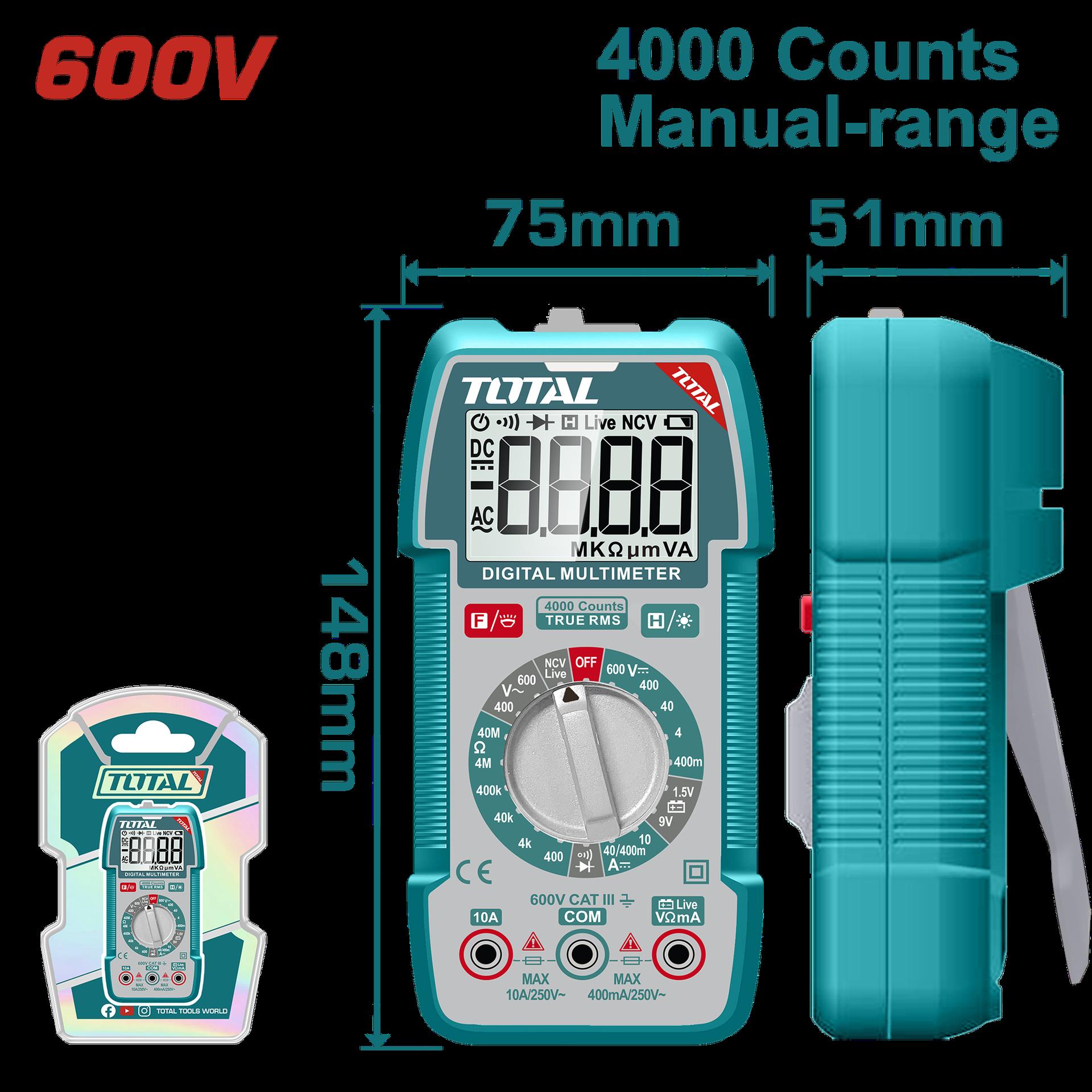 Tester digital 600V 4000 conteos rms industrial total (TMT536002)