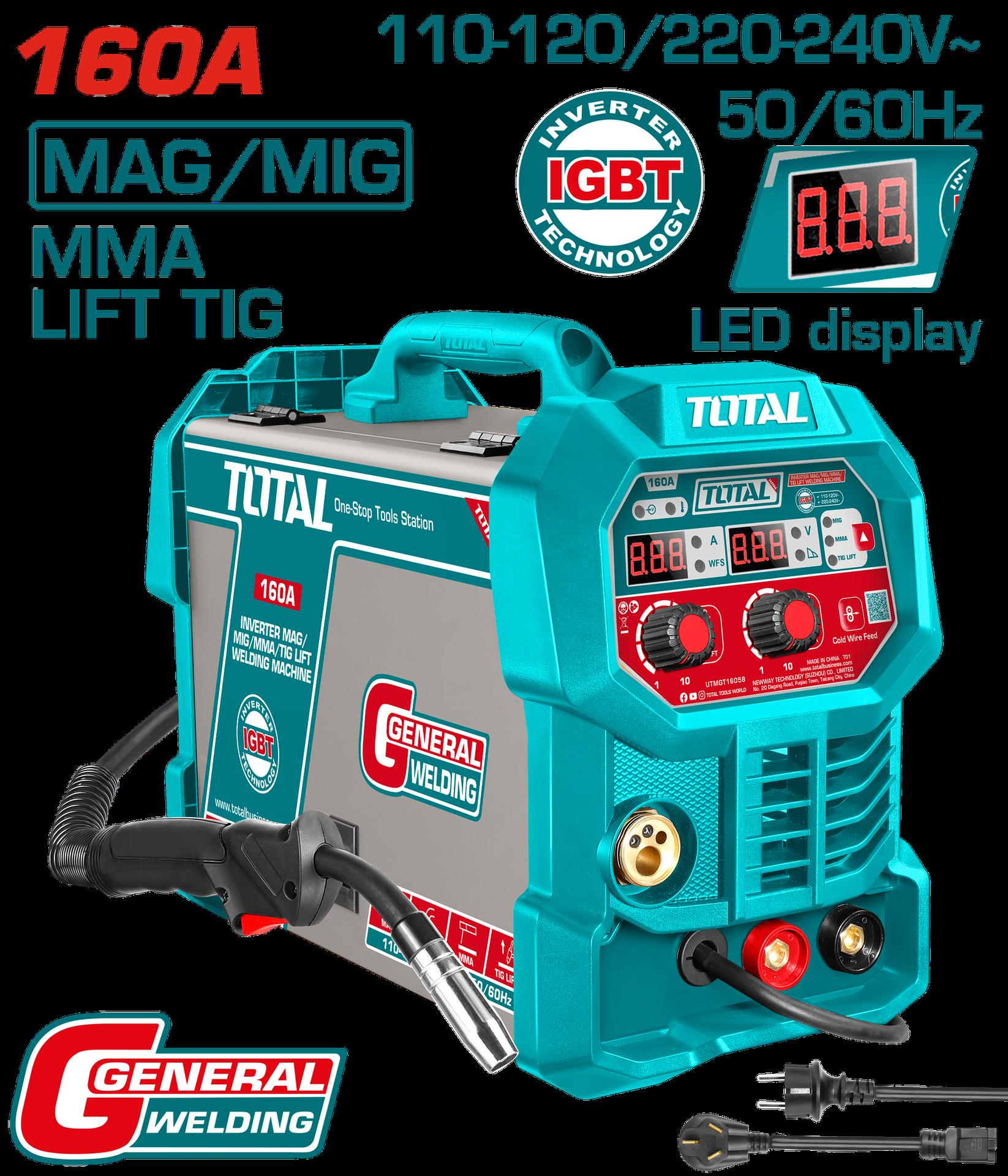 Soldador inversor digital 160A (mag-mig-mma-lift TIG) 110-220V total (UTMGT16058)