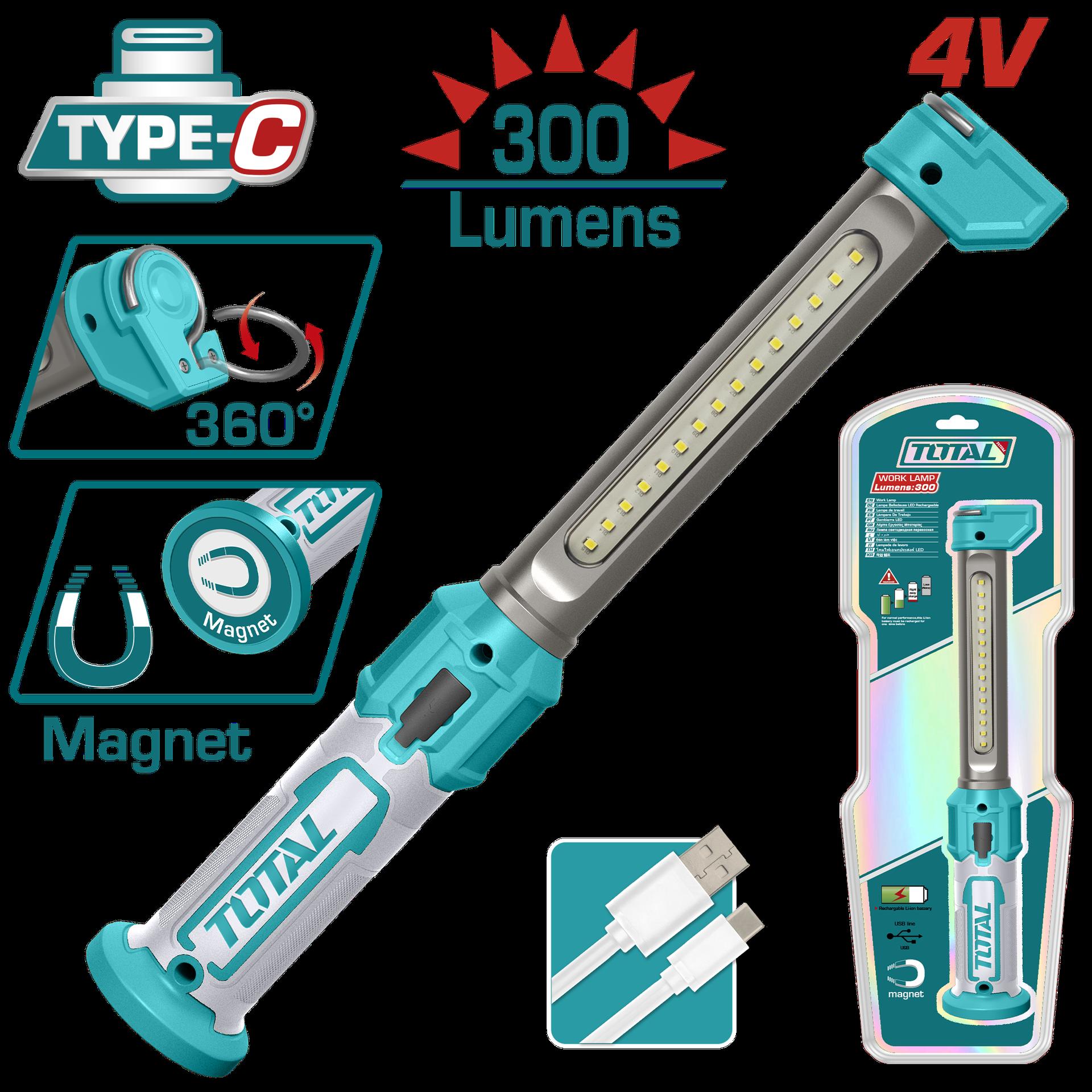 Lampara de trabajo 300 lumenes recargable super total (TWLI043006)