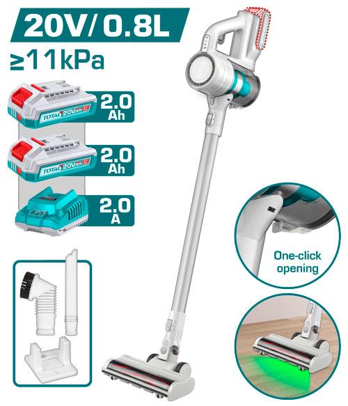 ASPIRADORA MANUAL INALAMBRICA 20V 0.8L INCLUYE 2 BATERIAS 2.0AH Y CARGADOR USO DOMESTICO TOTAL (UTVLI20082) Item: 23934