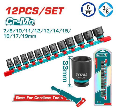 COPAS DE IMPACTO 3/8"" LARGO 33 MM JUEGO X 12PZS 7 - 19 MM INDUSTRIAL TOTAL (THTISD38128) Item: 23928