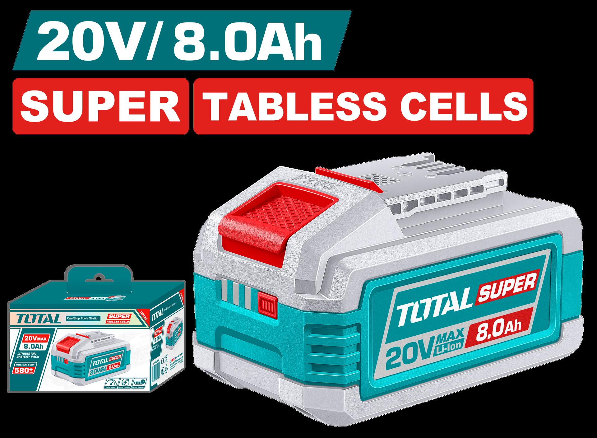 BATERIA 20V 8.0AH ION LITHIUM SUPER TABLESS CELLS TOTAL (TFBLI2158) Item: 23824