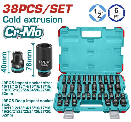 COPAS DE IMPACTO 1/2 INDUSTRIAL LARGO 40 MM-78MM JUEGO X 38 PZS 10 - 32 MM SUPER TOTAL (THKISD12388L) Item: 23862