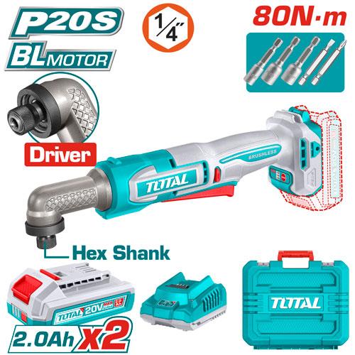 ATORNILLADOR DE IMPACTO DE ANGULO 1/4"" 20V 80NM INCLUYE 2 BATERIAS 2.0AH Y CARGADOR INDUSTRIAL SUPER TOTAL (UTAIRLI208) Item: 23805