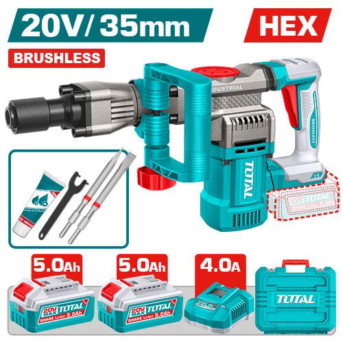 DEMOLEDOR SDS HEX INALAMBRICO 20V 16J INCLYE 2 BATERIAS 5.0AH, 1 CARGADOR Y ACCESORIOS INDUSTRIAL SUPER TOTAL (UTDBLI203582) Item: 23730
