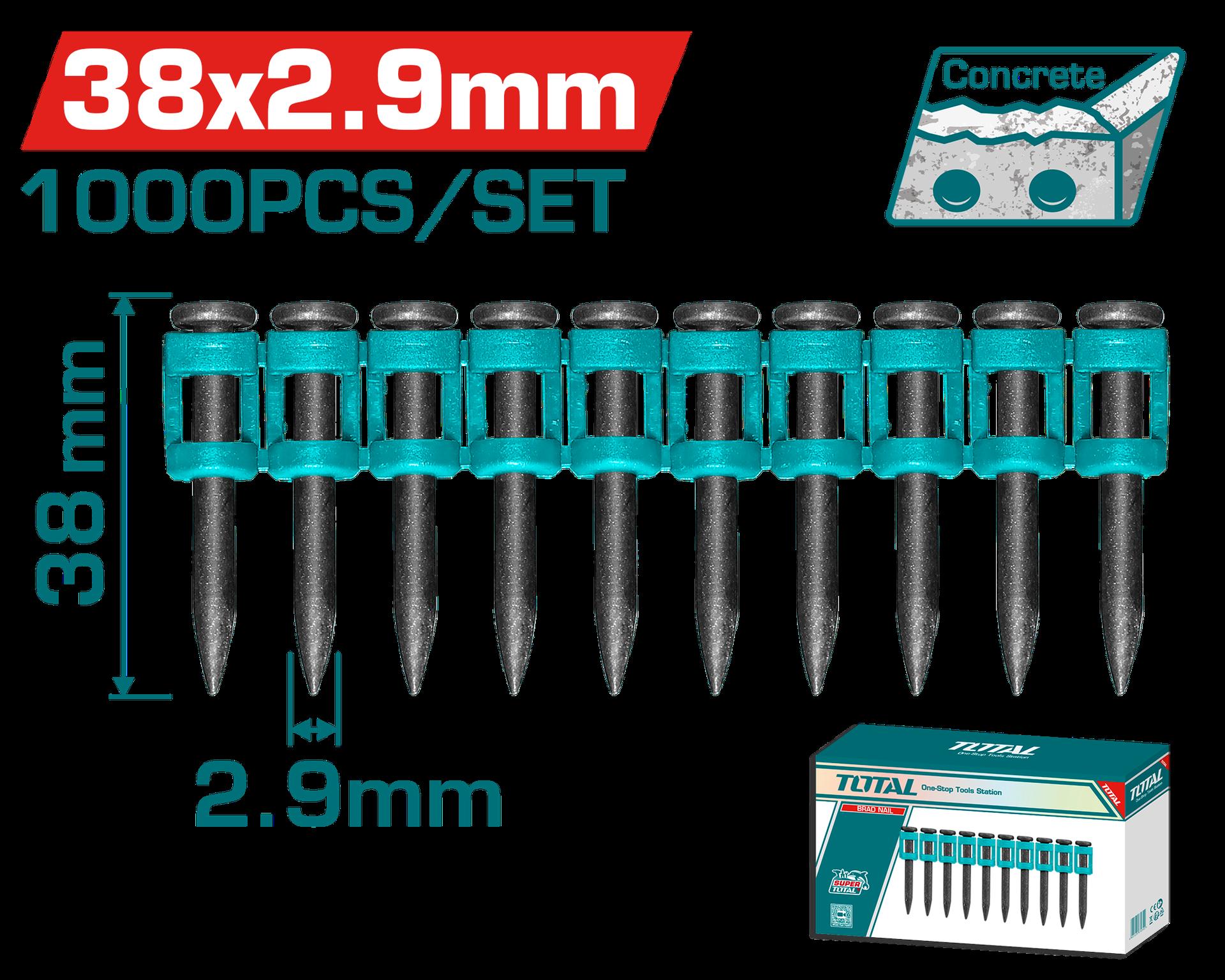 CLAVOS DE DISPARO CONTINUO 38X2.9MM PARA CONCRETO SUPER TOTAL (TAC02381)(CAJA POR 1000) Item: 23697