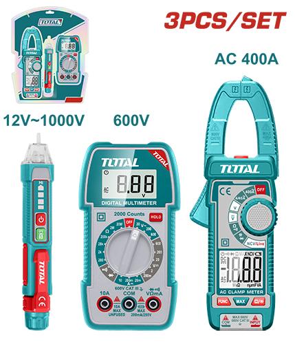 KIT MEDIDOR DE CORRIENTE DIGITAL INCLUYE PROBADOR - TESTER - PINZA INDUSTRIAL SUPER TOTAL (TMT23069) Item: 23696