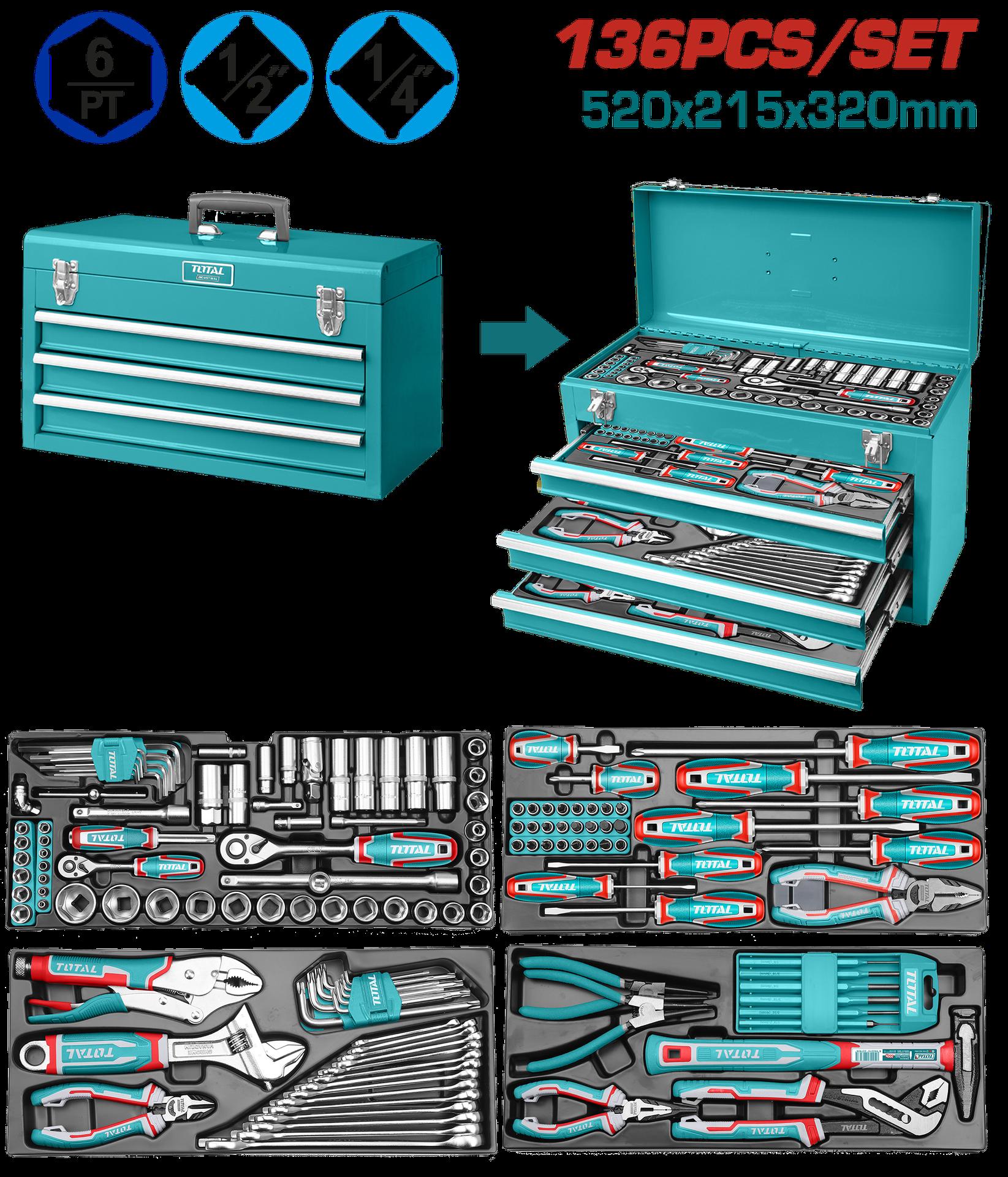 CAJA HERRAMIENTA METALICA INCLUYE 136 PZS INDUSTRIAL SUPER TOTAL (THTCS351367) Item: 23643