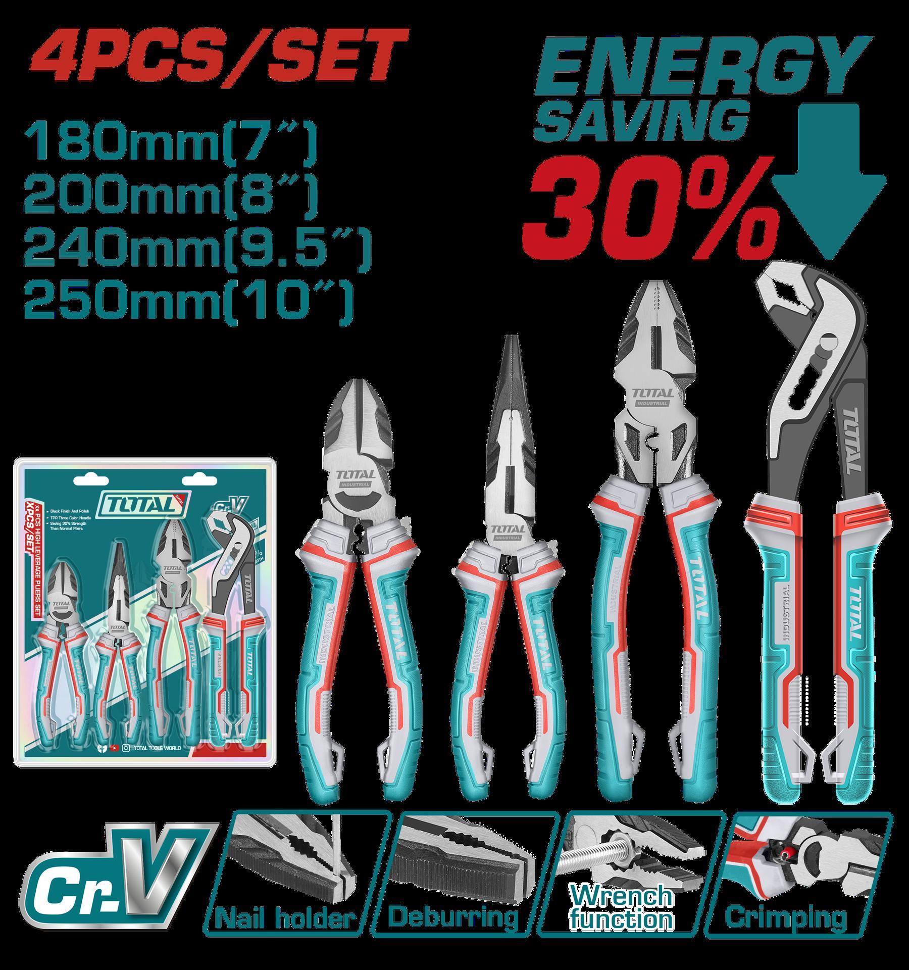 JUEGO DE ALICATE X 4 PIEZAS CROMO VANADIUM INDUSTRIAL SUPER TOTAL (THT2K0498) Item: 23399