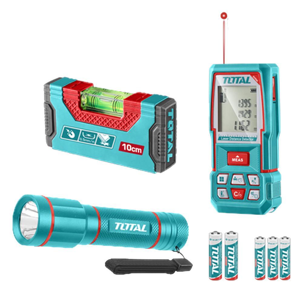 MEDIDOR DE DISTANCIAS LASER 100MTS + NIVEL 10CM IMANTADO + LINTERNA 450 LUMENES SUPER TOTAL INDUSTRIAL (TOS251003) Item: 23289