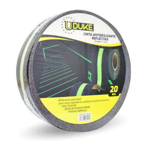 Cinta adhesiva antideslizante 2 x 20 mts reflectiva negra uduke