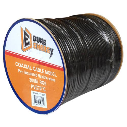 Cable coaxial RG6 fino al 90% negro duke energy carreto x 305 mts (HT10085)