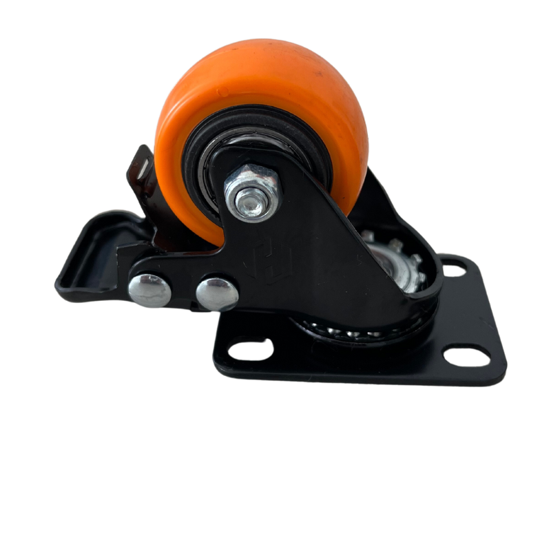 Rodachin 1 1/2 plano naranja con freno giratorio 40MM 40 kls