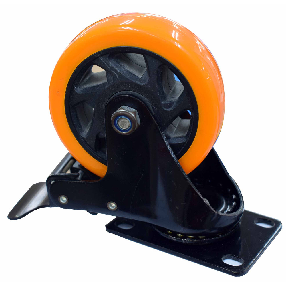 Rodachines 4 plano naranja con freno giratorio 100MM 120KG (individual) (HT40091)