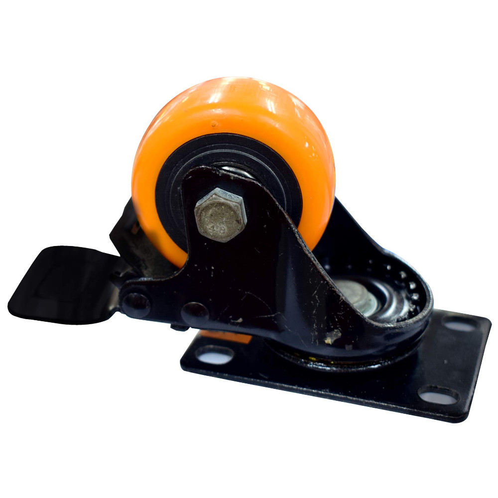 Rodachines 2 1/2 plano naranja con freno giratorio 65MM (individual) (HT40089)