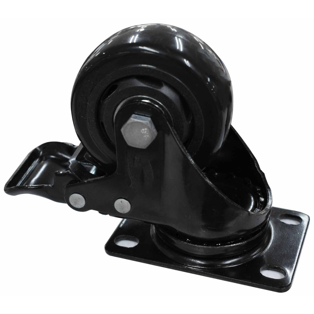Rodachines 3 plano negro con freno giratorio 75MM 100KG (individual) (HT80022)