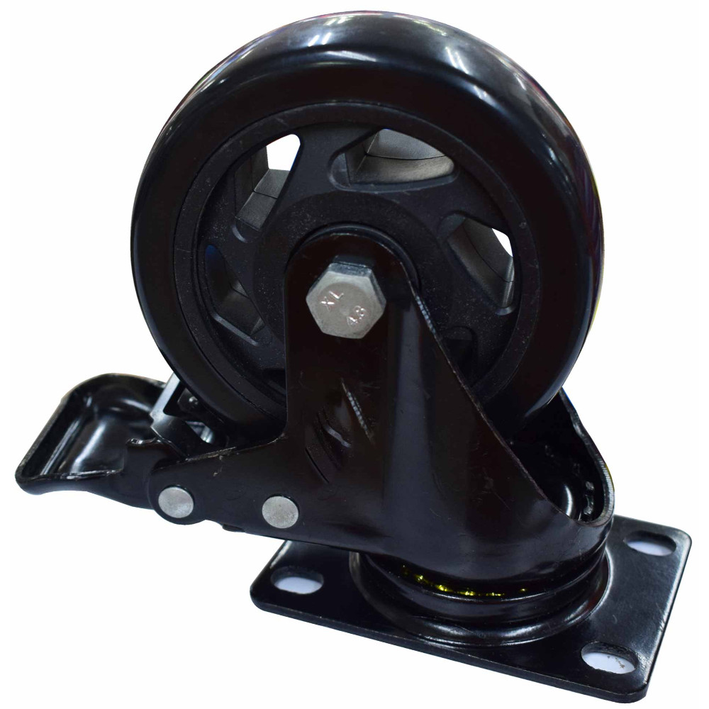 Rodachines 4 plano negro con freno giratorio 100MM 120KG (individual) (HT80023)