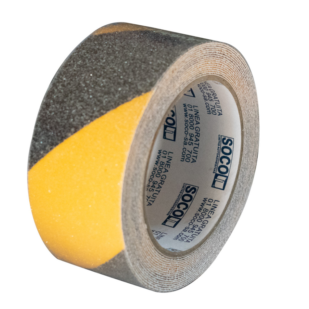 Cinta adhesiva antideslizante soco 2 x 5 mts (amarilla/negra) para demarcacion