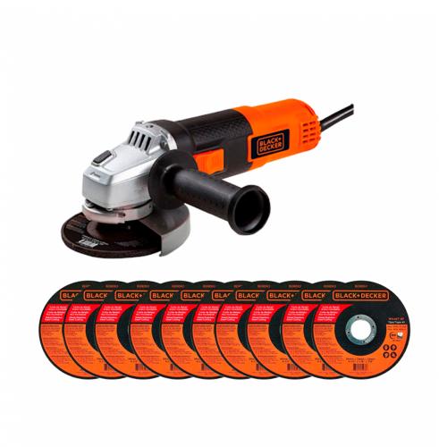 Pulidora black & decker 4 1/2 650W (G650-B3) + 10 discos finos (BD8063) (G650-B3F)